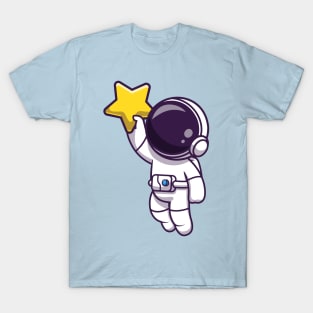 Astronaut Floating And Holding Star Cartoon T-Shirt